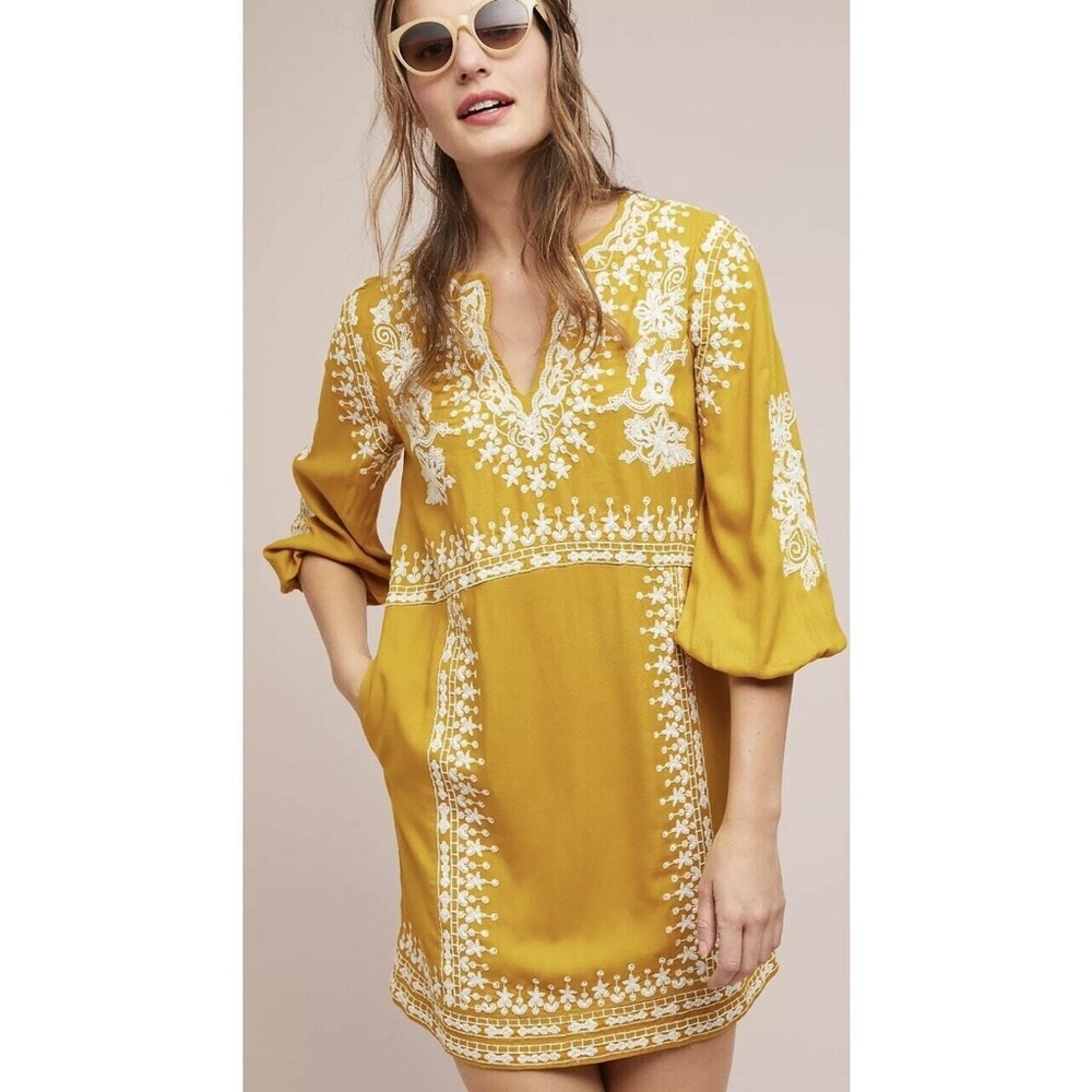 Anthropologie gold dress